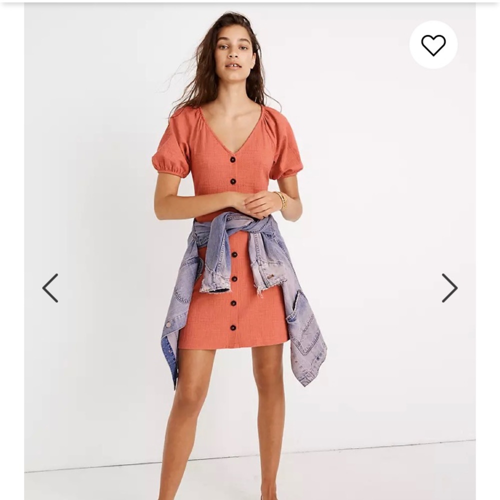 Madewell texture+thread button puff sleeve dress